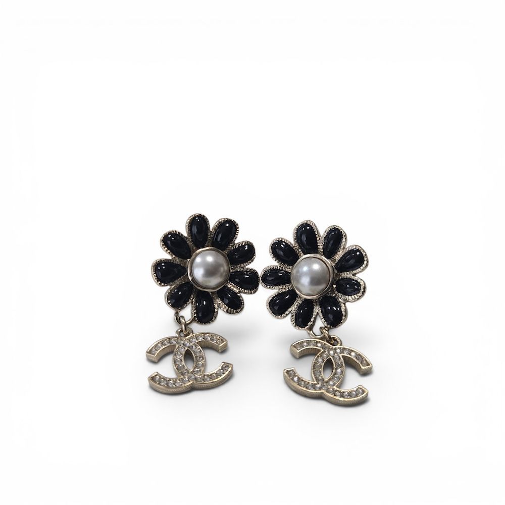 CHANEL シャネル フラワー ココマーク パール ピアス ラインストーン 