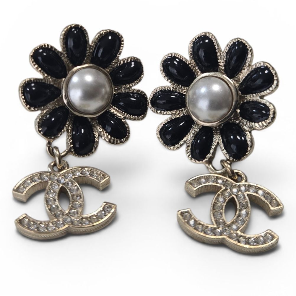 CHANEL シャネル フラワー ココマーク パール ピアス ラインストーン 