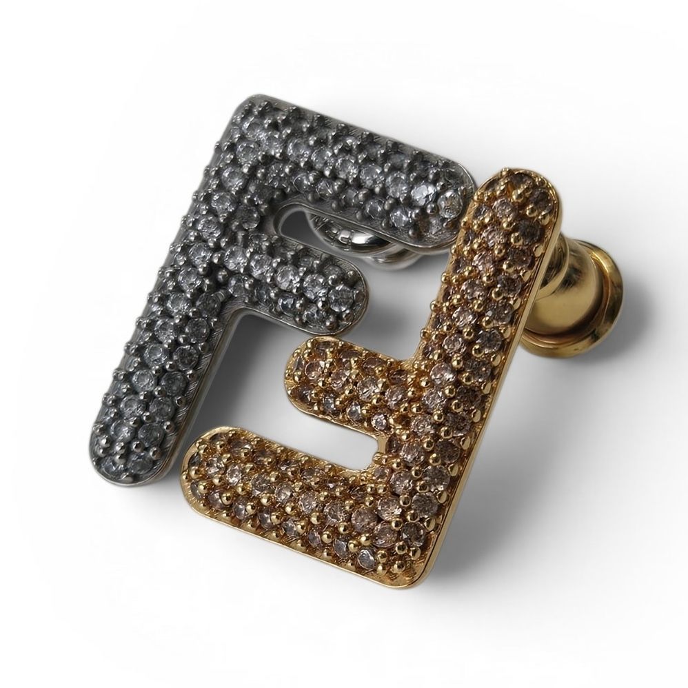 FENDI フェンディ ラインストーン FFロゴ ツートーン ピアス メタル