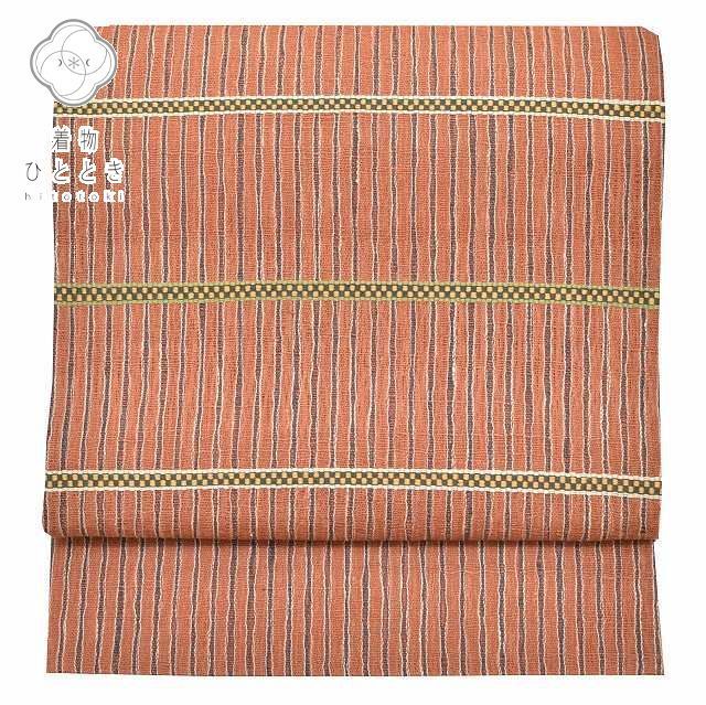 リサイクル 夏 袋帯 夏帯 盛夏 中古 麻 ふくろおび 仕立て上がり 美品 縞文様 茶系 特品★★★★ pp0064b pp0064b