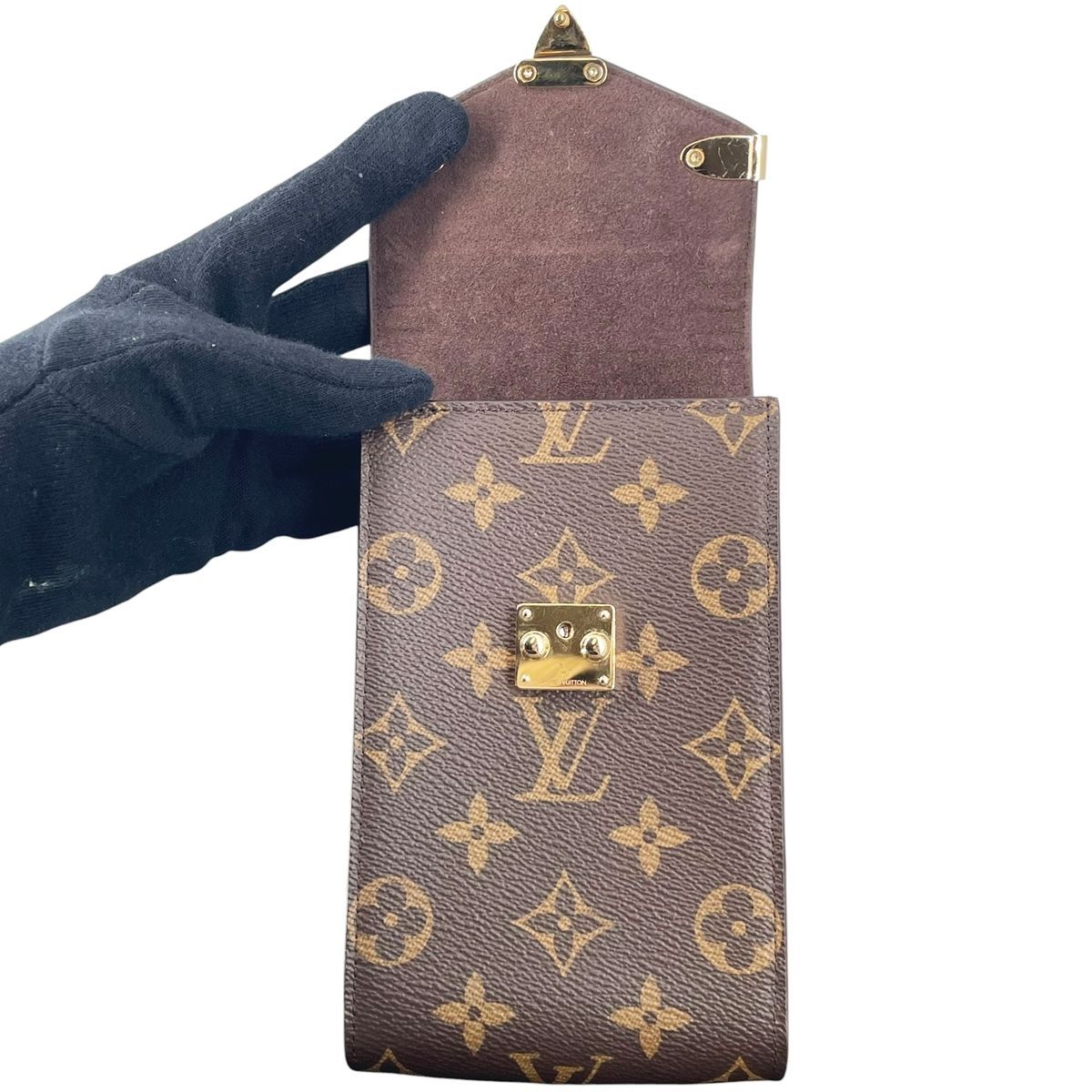 美品ルイヴィトン モノグラム パピオン付属ポーチ 社外チェーン付 ショルダー風 中古】 LOUIS VUITTON ルイ・ヴィトン モノグラム フォンポーチ