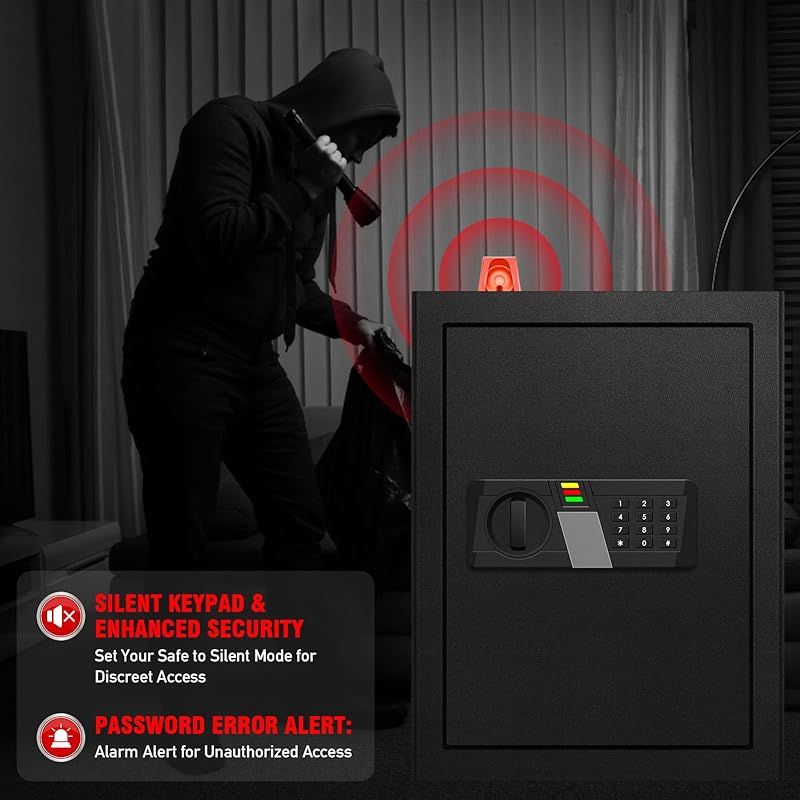 AltiKeep 金庫 家庭用 60L テンキー式 電子金庫 耐火書類バッグ付属 現金／宝石／貴重品 警報アラーム付き 壁に固定可能 仕切り板付き 31 x 35 x 50cm 0