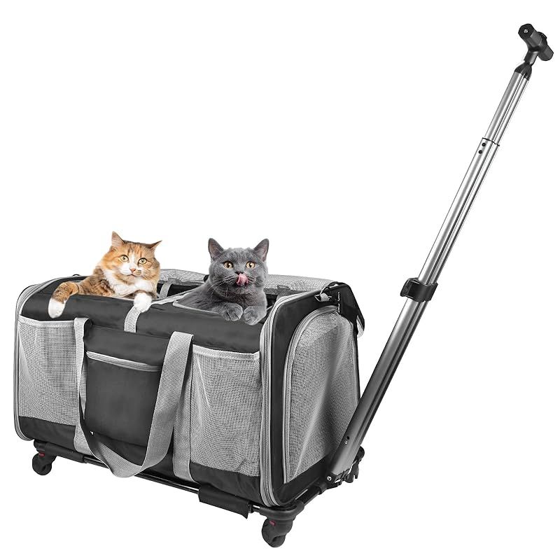 猫 2 匹 キャリー ペットキャリー キャスター付き 小型 中型犬 キャリー カート ペットトロリーバッグ ペットキャリーケース 折り畳み 【20kg／55cm】までサポート 大容量 通気性 旅行／通院／交通機関／災害避難用 0