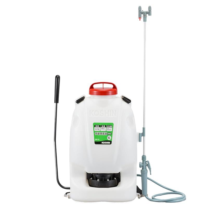 工進(KOSHIN) 背負い式 手動噴霧器 タンク 10L グランドマスター RW-10 ダイヤフラム ポンプ 人力 加圧 消毒 防除 除草 カバー付き 0