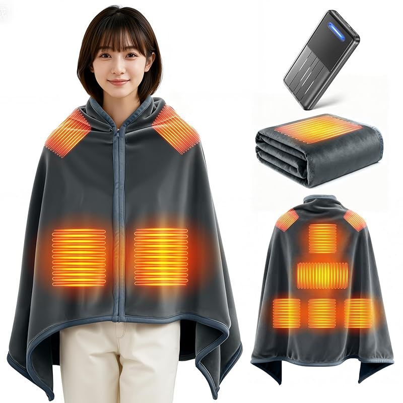 電気毛布 掛け敷き兼用 【2025新登場 9箇所発熱 143×88cm大判】 USB/DC給電 電気ブランケット 電気ひざ掛け 22800mAhバッテリー付 3段階温度調節 MAX65°C 日本製ヒーター 6Hタイマー 肩掛け 膝掛け 敷毛布 腰巻き ダニ 0