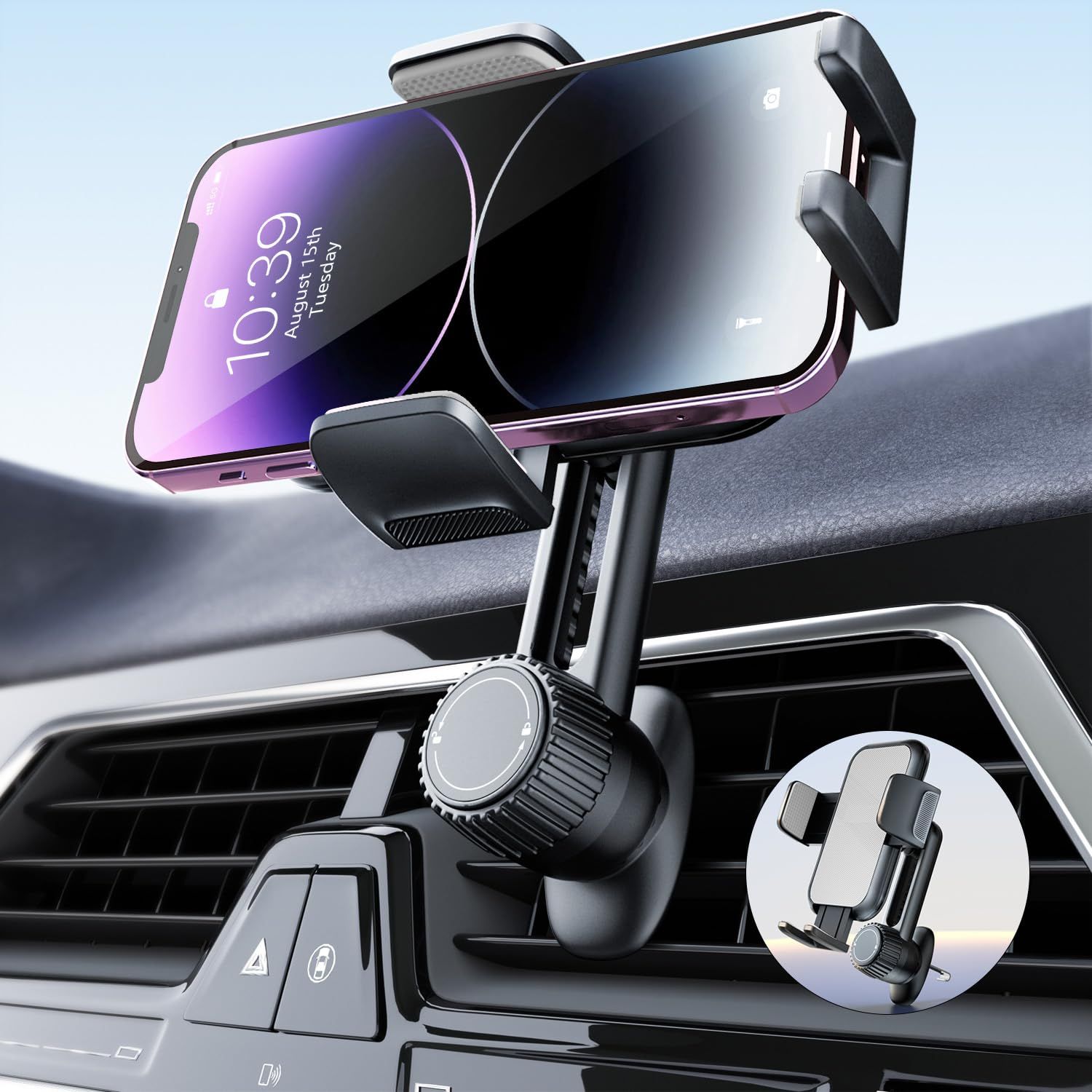 【全方位自由調整可能】スマホホルダー 車載携帯ホルダー スタンド 伸縮アーム 長さ・高さ調整可能 360度回転 カー用品 エアコン吹き出し口 スマホ片手操作 安定性拔群 クリップ式 取り付
