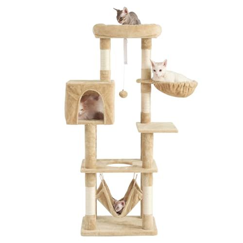 据え置き型キャットタワー ベージュ 猫用品 AIFY キャットタワー 大型猫用 多頭飼い 省スペース スリム