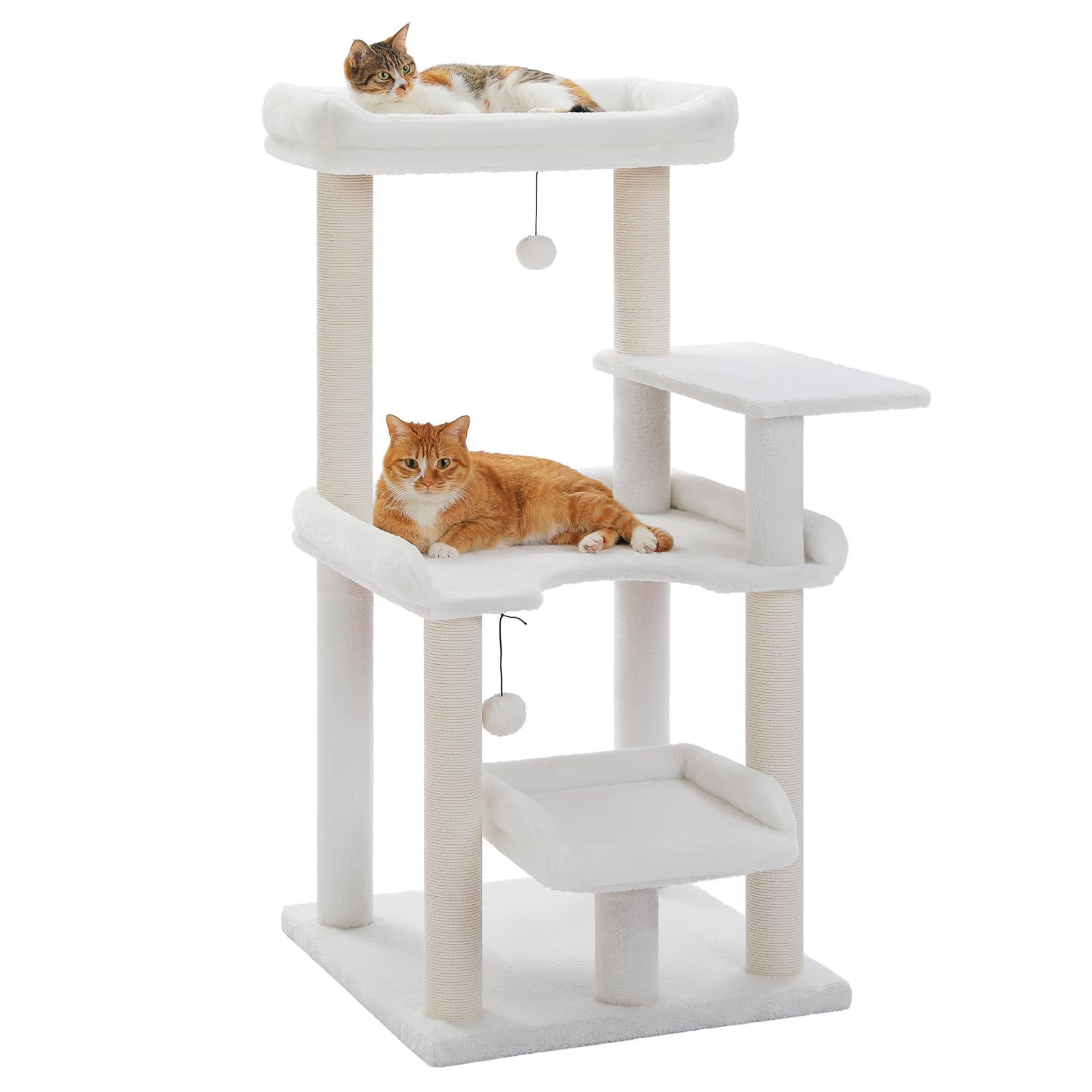 PAWZ Road キャットタワー 猫タワー スリム シニア猫 ネコ 低い 安定感重視 省スペース 大型猫用 シンプル おしゃれ ねこ 多頭飼い 運動不足解消 猫爪研ぎ 麻紐 猫ベッド おもちゃ 巨大土台 据え置き 置き型 組立簡単 人気 - ホワイト 高 0