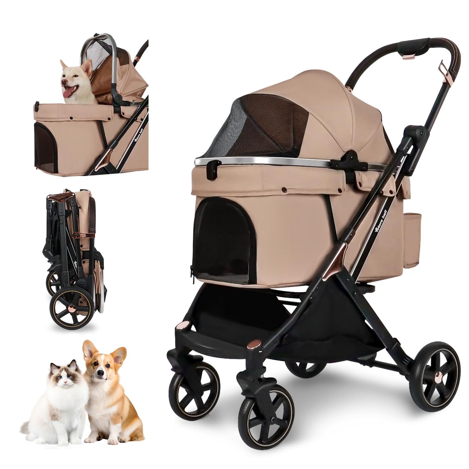 Totoro ball ペットカート 犬 バギー 4輪 犬用カート 中型犬 小型犬2匹 猫 飛び出し防止リード2本付き 耐荷重30Kg 一体型 ワンタッチ折り畳み コンパクト收 自立式 広い空間 組み立て簡単 18か月保証期間 介護用 お出かけ 散歩 キ 0