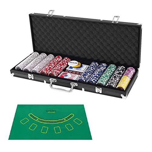 COSTWAY ポーカーセット 500枚チップ 数字入り マット付き ポーカーチップ チップ カジノチップ カジノゲーム ブラックケース 0