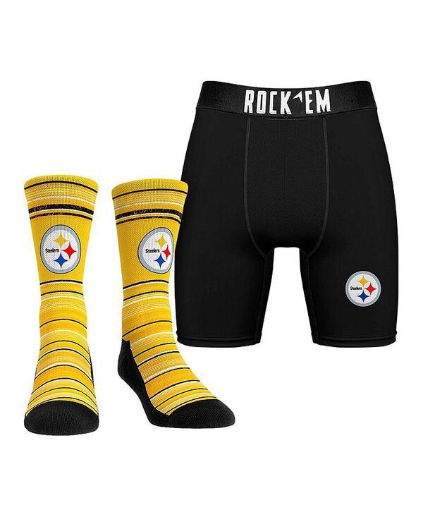 ロックイーエム メンズ アンダーウェア 靴下 Tシャツ Rock Em Mens Pittsburgh Steelers Primary Crew Socks Boxer Briefs Combo Pack No Color