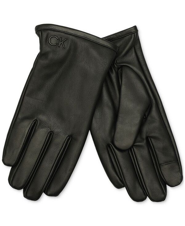 カルバンクライン メンズ アクセサリー 手袋 レザー Calvin Klein Mens Injected Leather Gloves Black ブラック