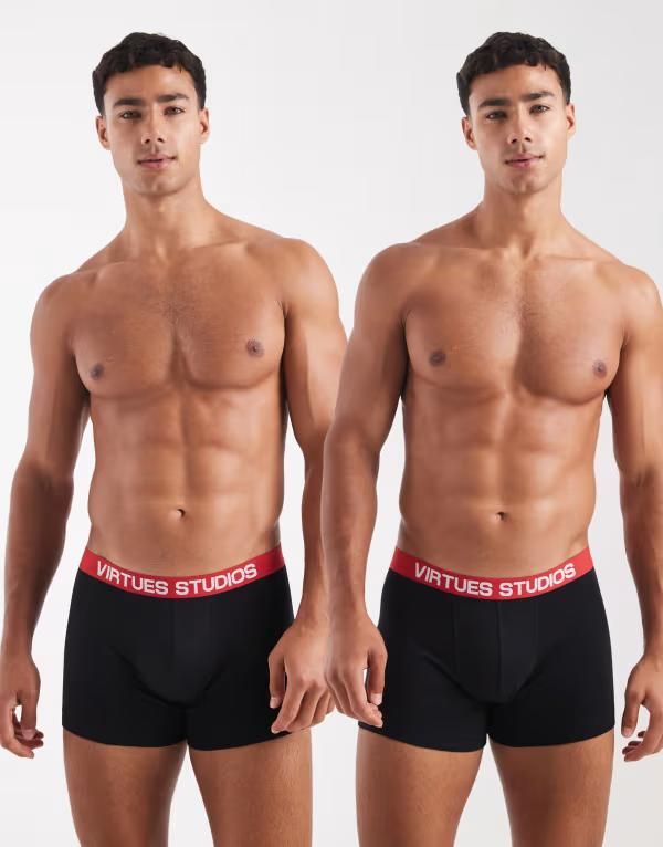 エイソス メンズ アンダーウェア トランクス ASOS DESIGN 2 pack briefs with red waistband Black ブラック 6,826円