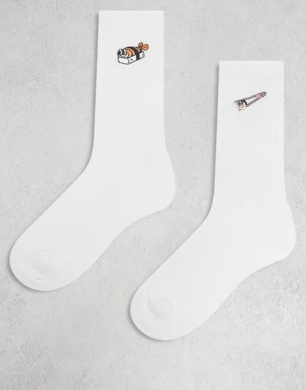 エイソス メンズ アンダーウェア 靴下 ASOS DESIGN 2pack socks with sushi embroidery IVORY アイボリー