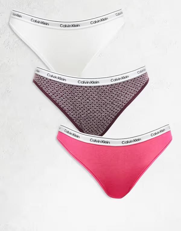 カルバンクライン レディース アンダーウェア ブリーフパンツ プリント ロゴ Calvin Klein Icon Logo 3pack bikini briefswhiteheart print Multi マルチカラー