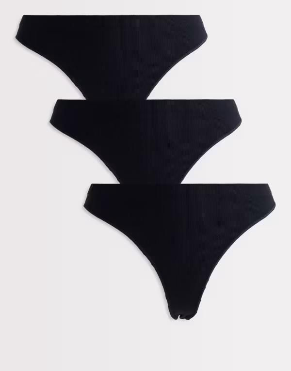 オンリー レディース アンダーウェア ブリーフパンツ リブ ONLY 3pack ribbed seamless thongs Black ブラック