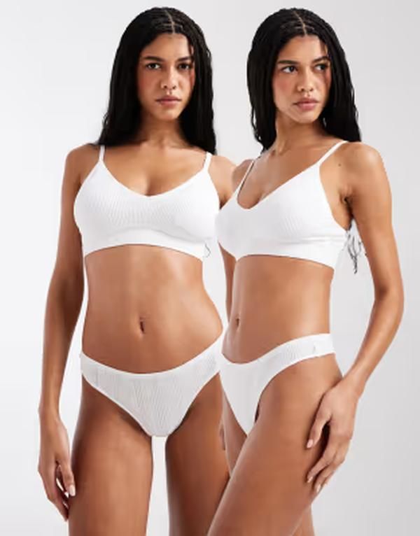 ピーシーズ レディース アンダーウェア ブリーフパンツ Pieces 2 pack pointelle thong Bright White ホワイト