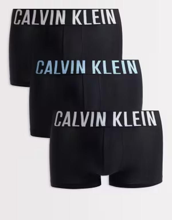 カルバンクライン メンズ アンダーウェア トランクス Calvin Kleintense Power 3 pack boxer briefs with colored waistbands Black w Harbor Mist ブラック