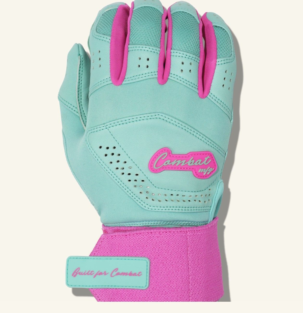 COMBAT MFG　バッティンググローブ 両手用 高グリップ仕様 野球 COMBAT MFG YING YANG LONG STRAP BATTING GLOVES Mint/Pink