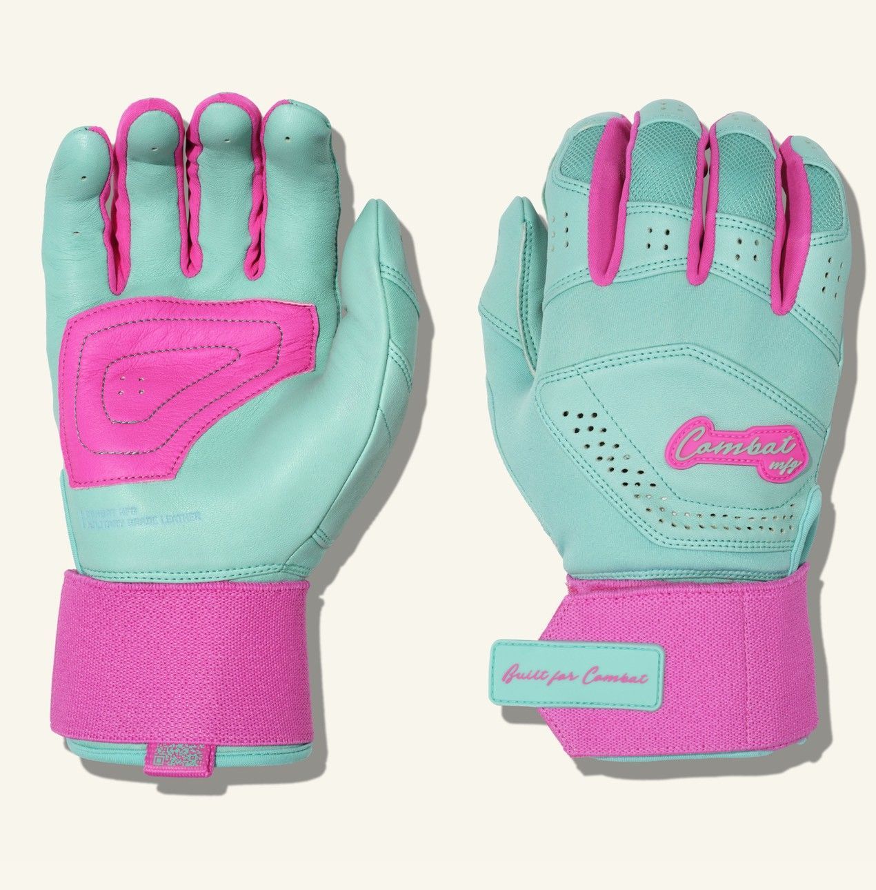 COMBAT MFG　バッティンググローブ 両手用 高グリップ仕様 野球 COMBAT MFG YING YANG LONG STRAP BATTING GLOVES Mint/Pink