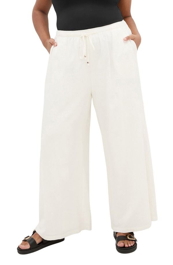 シティーシック レディース ボトムス レギンス ワイドレッグ パンツ リネン City Chic Holly Wide Leg Linen Blendrawstring Pants Ivory アイボリー