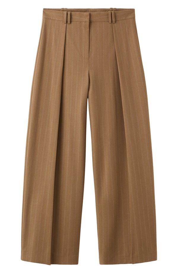 マンゴ レディース ボトムス レギンス ワイドレッグ プリーツ パンツ MANGO Pantalon Systeck Pleated Wide Leg Pants Caramel