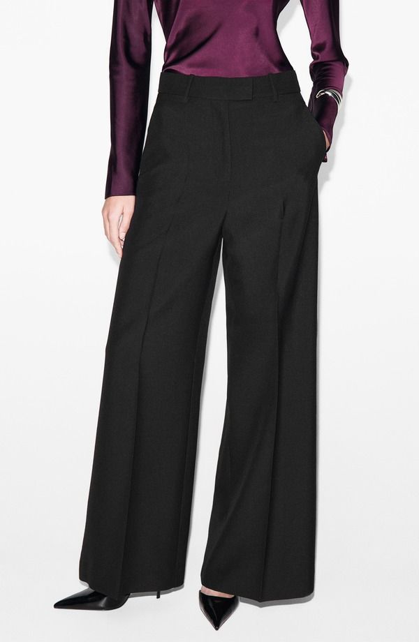 マンゴ レディース ボトムス レギンス ワイドレッグ パンツ MANGO Wide Leg Suit Pants Black ブラック