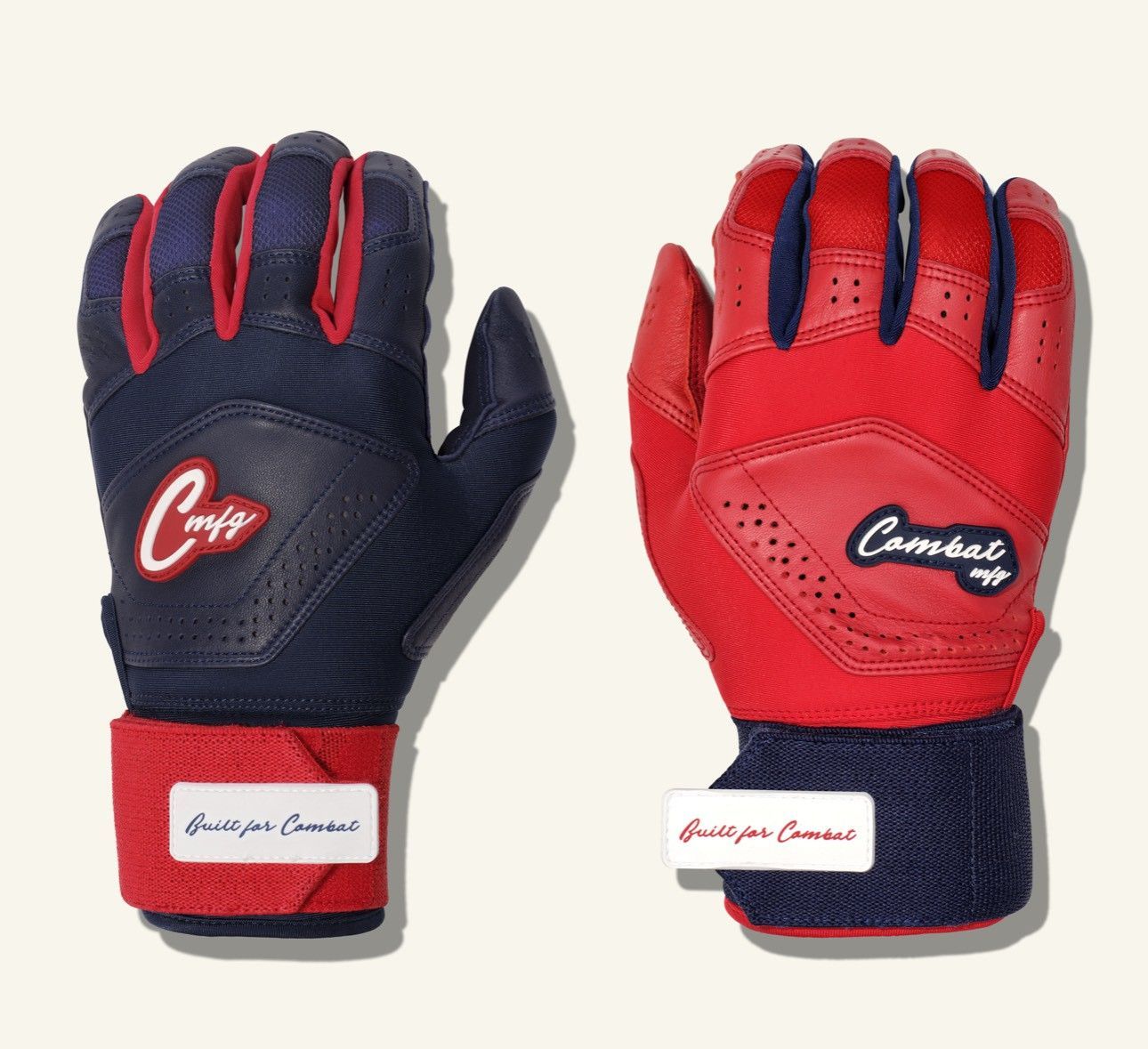 COMBAT MFG　バッティンググローブ 両手用 高グリップ仕様 野球 COMBAT MFG YING YANG LONG STRAP BATTING GLOVES Navy/Red