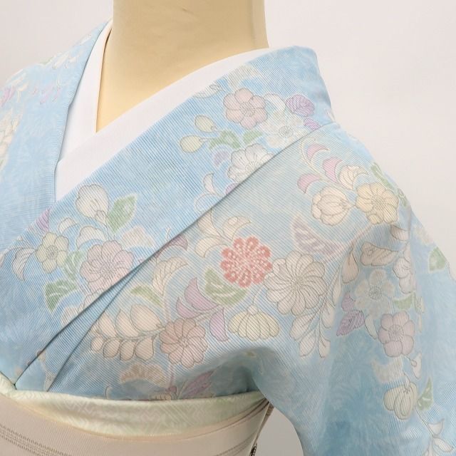 六花-RIKKA- 美品 洗える夏着物 誂えポリエステル 辻が花 絽❀涼彩に