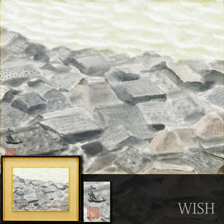 【真作】【WISH】和田三造 水彩 10号 ◆海沿いに連なる静かな民家 　　〇文化功労者 重要文化財に「南風」 物故巨匠 #26052445