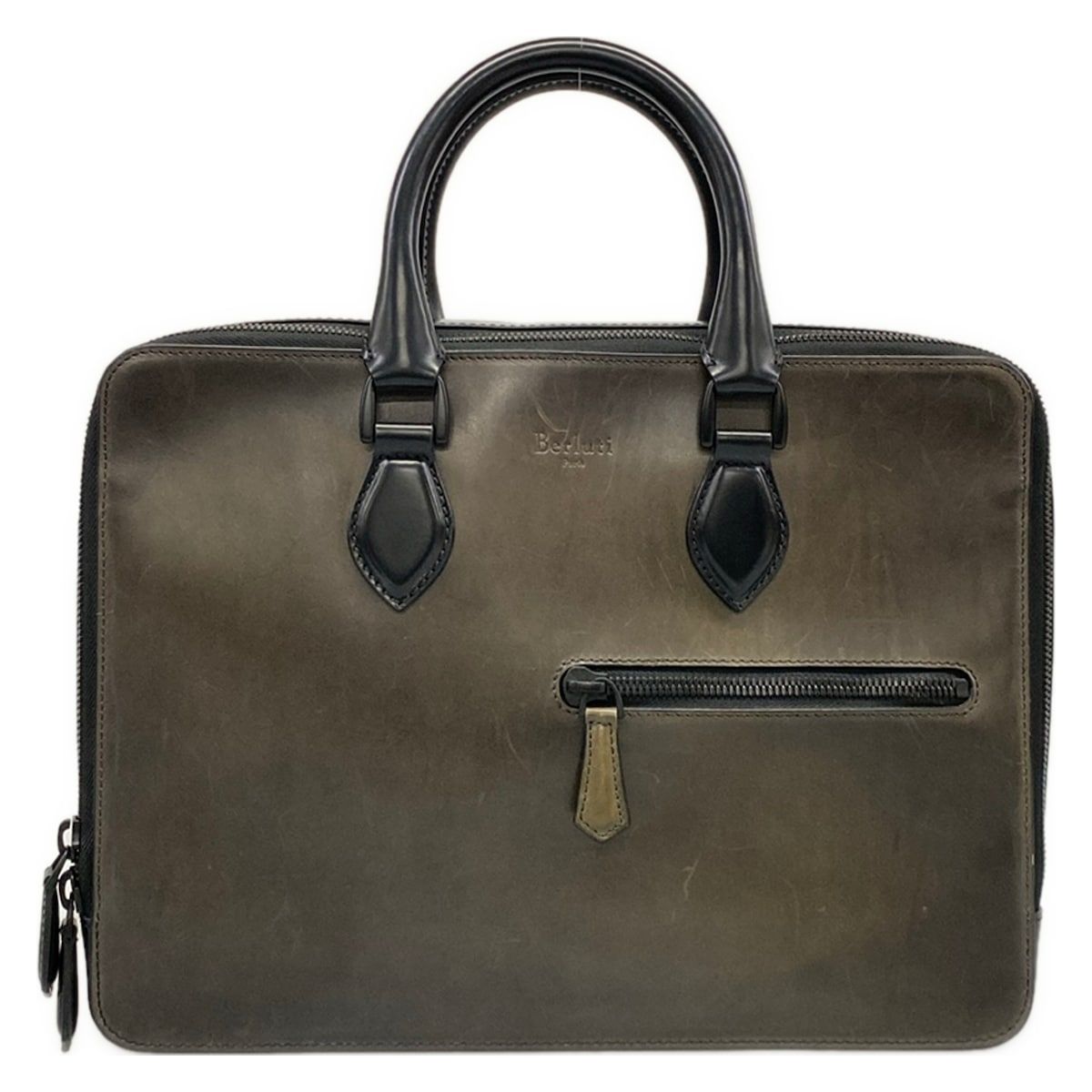 berluti(ベルルッティ) ビジネスバッグ アンジュール 黒×ダークグレー 本体ロックなし レザー