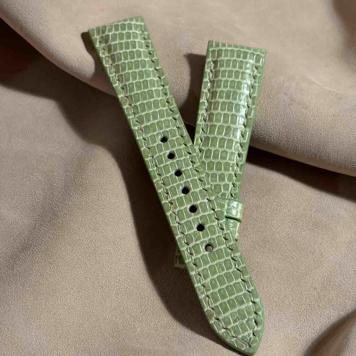 liz-360 リザード レザー 腕時計 ベルト モスグリーン (ラグ幅19 mm - バックル幅16 mm)