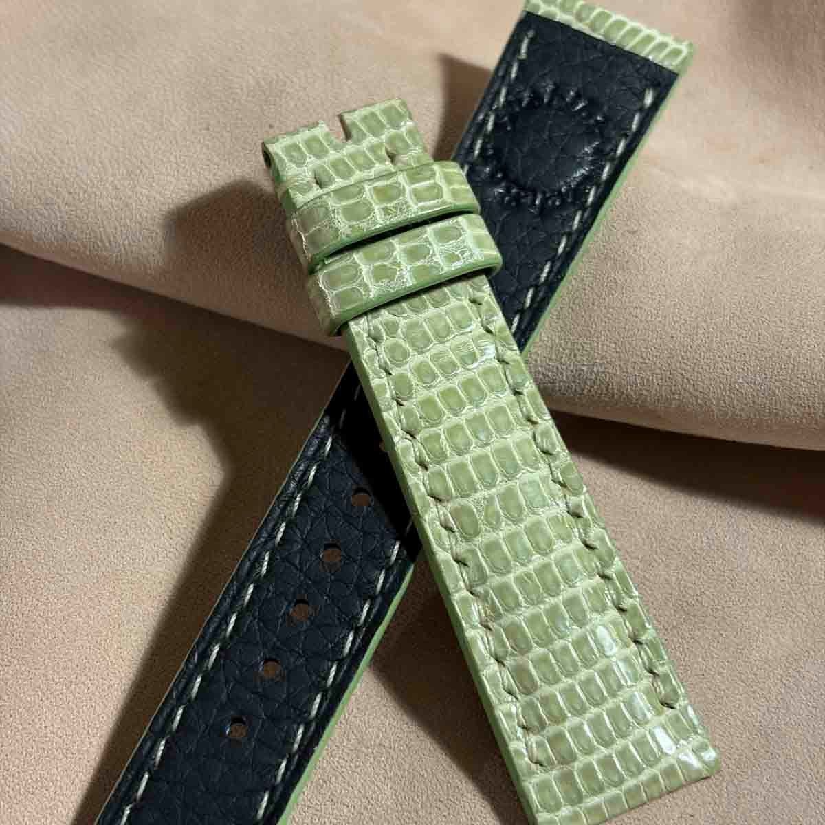 liz-360 リザード レザー 腕時計 ベルト モスグリーン (ラグ幅19 mm - バックル幅16 mm)