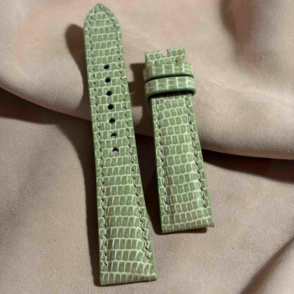 liz-360 リザード レザー 腕時計 ベルト モスグリーン (ラグ幅19 mm - バックル幅16 mm)