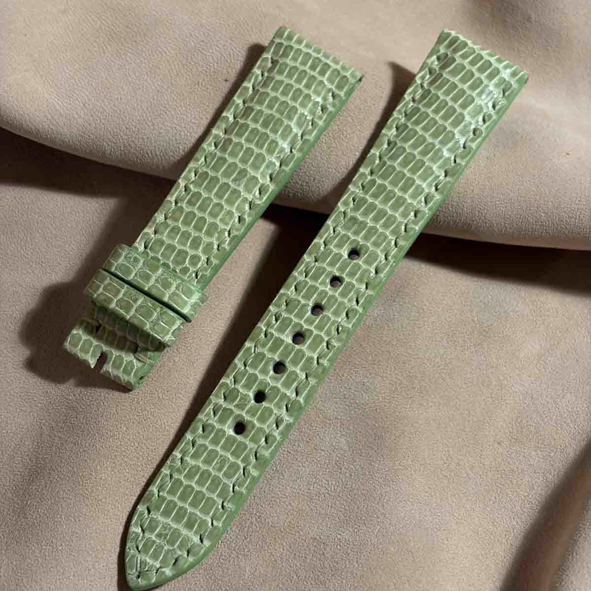 liz-360 リザード レザー 腕時計 ベルト モスグリーン (ラグ幅19 mm - バックル幅16 mm)