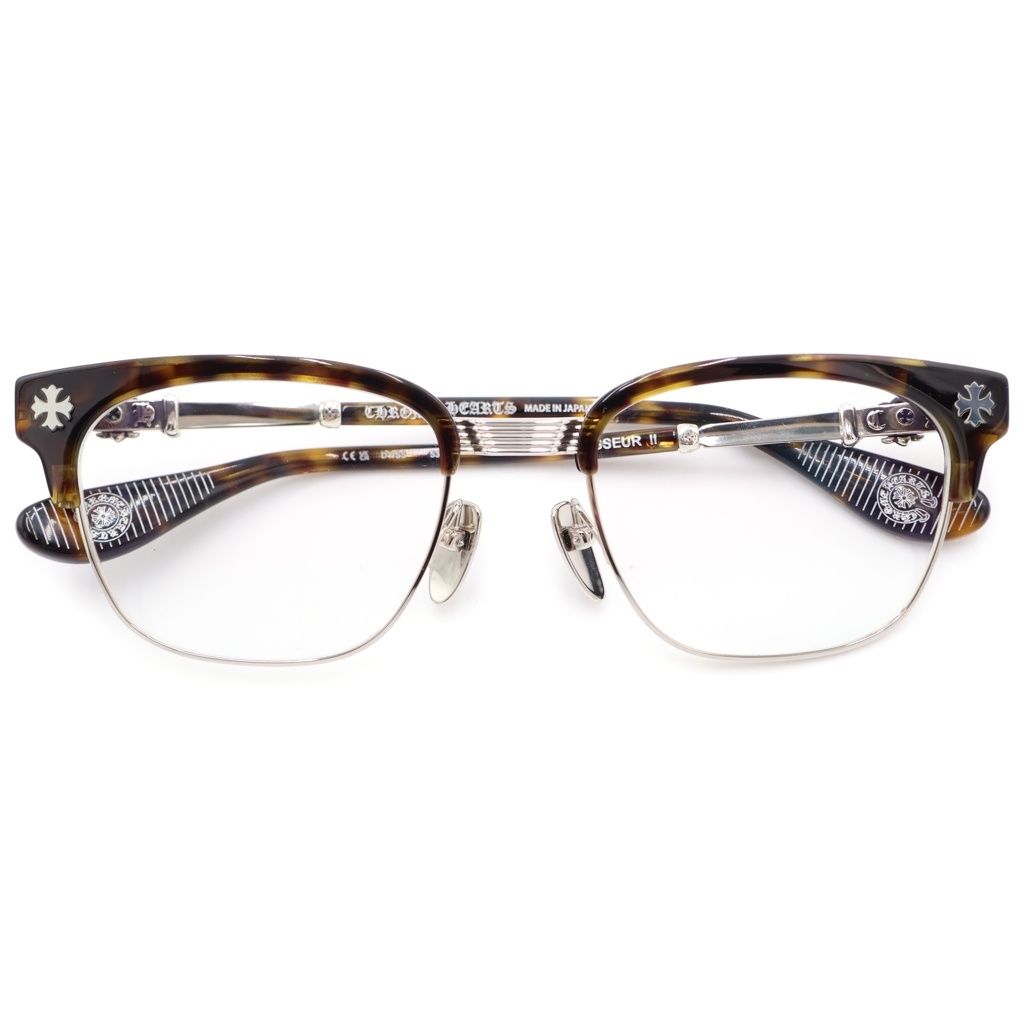 CHROME HEARTS (クロムハーツ) BONENNOISSEUR II テンプルCHクロス ハーフリム アイウェア 眼鏡 メガネ ブラウン/シルバー 度入り