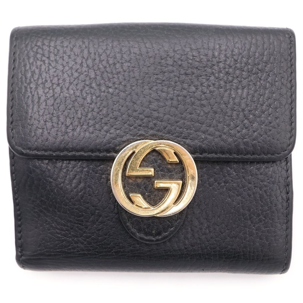 グッチ 二つ折り財布 ヴィンテージ ロゴ プリント インターロッキング シボ革 GUCCI (グッチ) インターロッキングG コンパクトウォレット 二つ折り