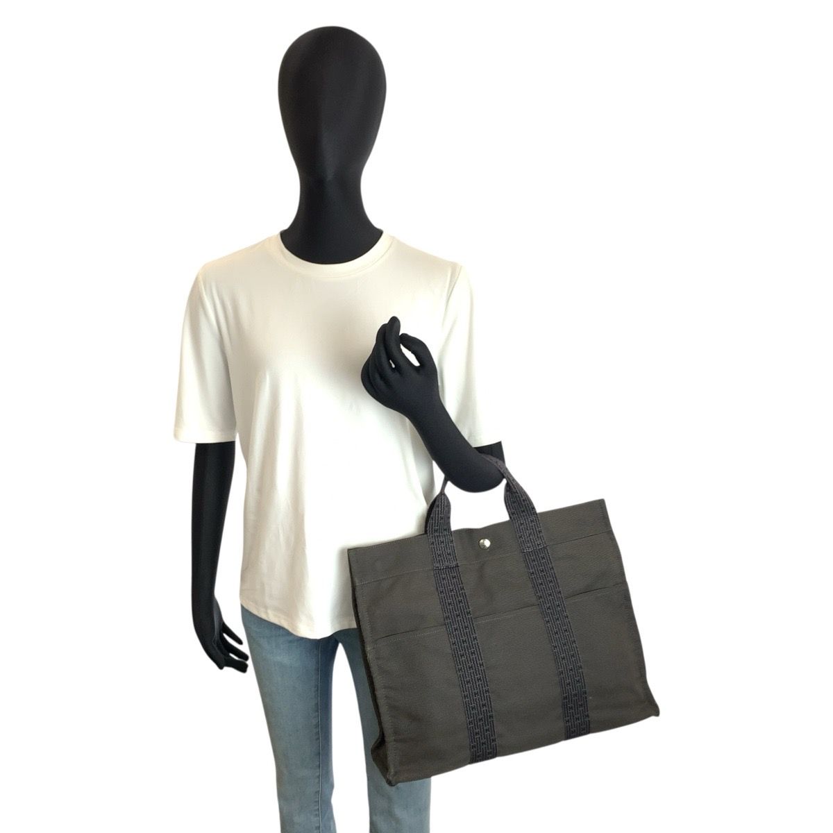 HERMES エルメス エールラインMM グレー シルバー金具 ポリアミド