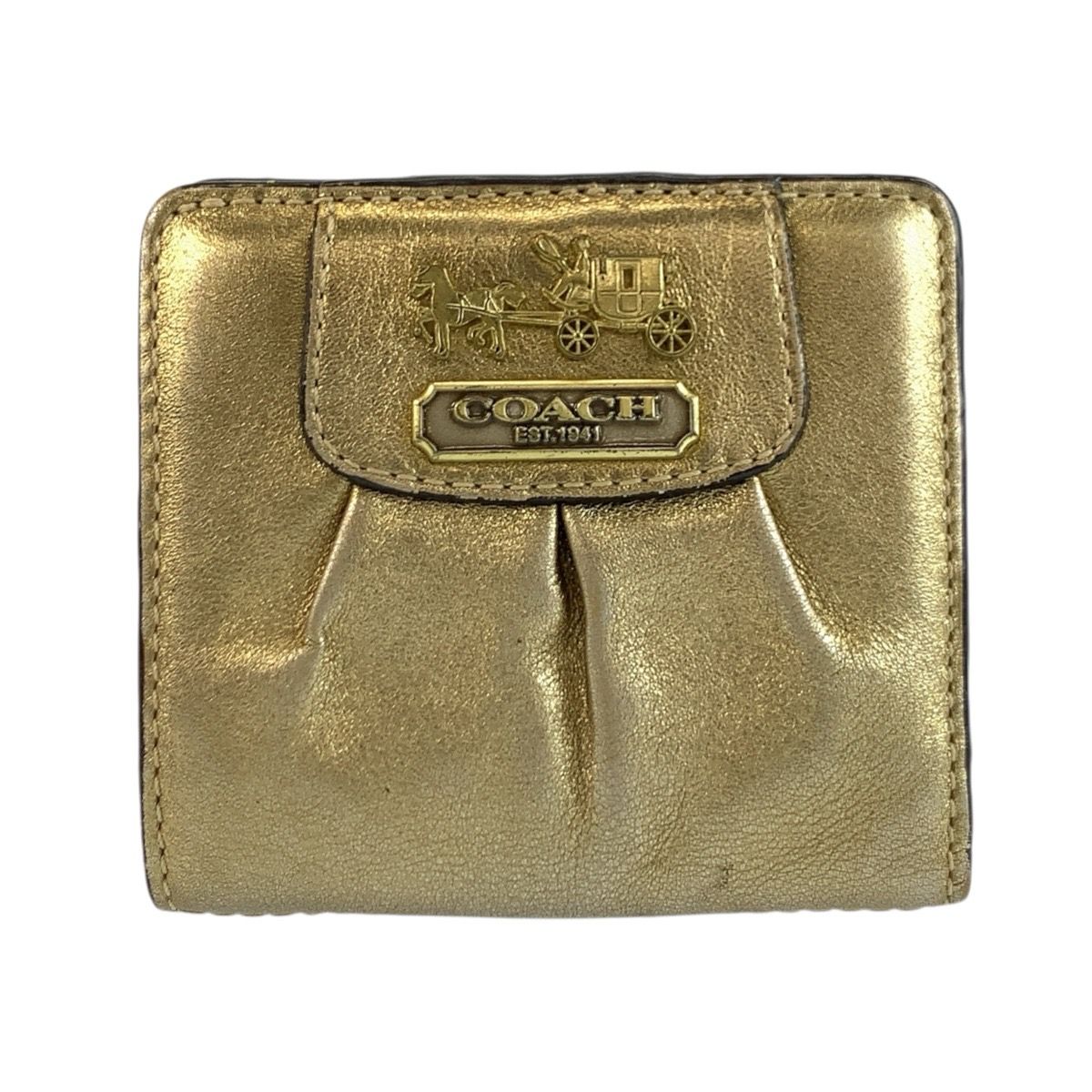 COACH コーチ ホース アンド キャリッジ ゴールド ピンク レザー 折