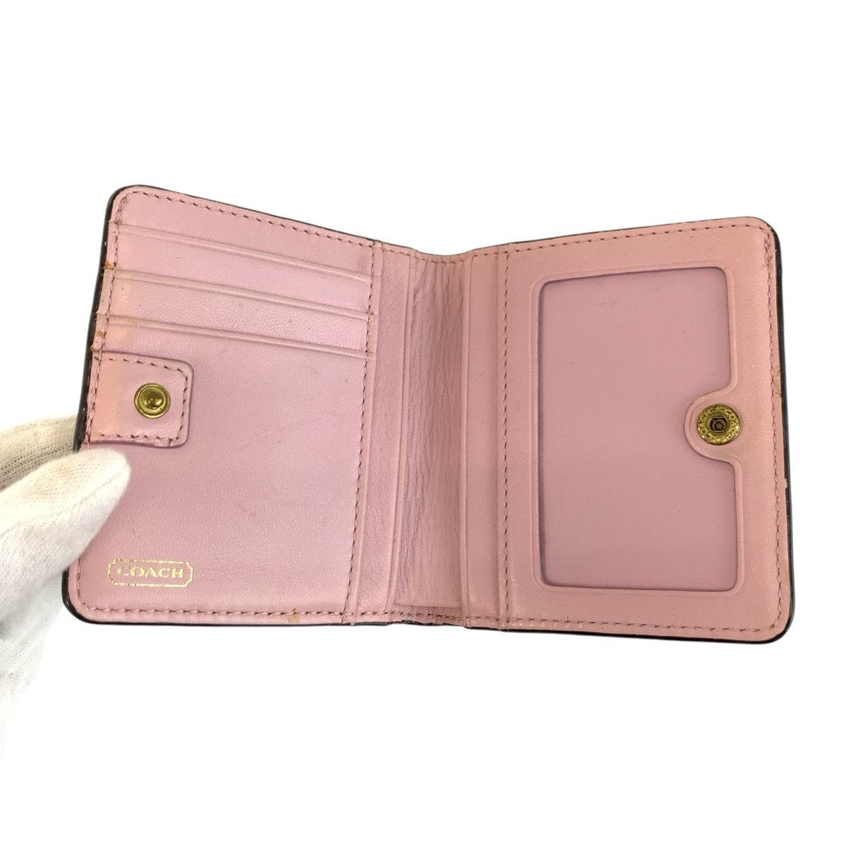COACH コーチ ホース アンド キャリッジ ゴールド ピンク レザー 折