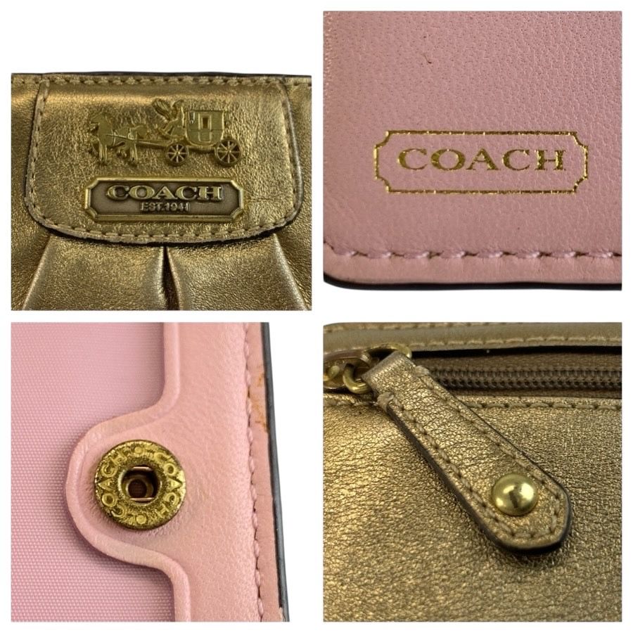 COACH コーチ ホース アンド キャリッジ ゴールド ピンク レザー 折