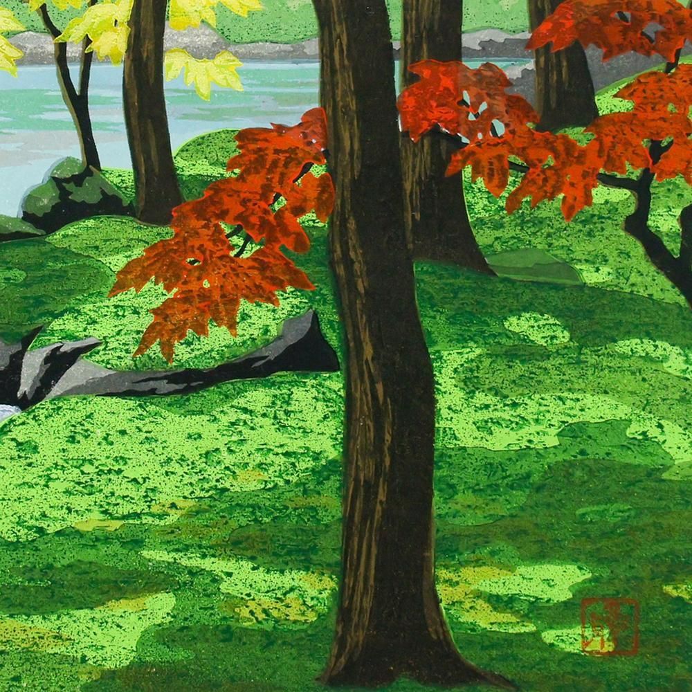 真作】井堂雅夫 黄金池 ED70/200 1991年作 直筆サイン 額装 木版画