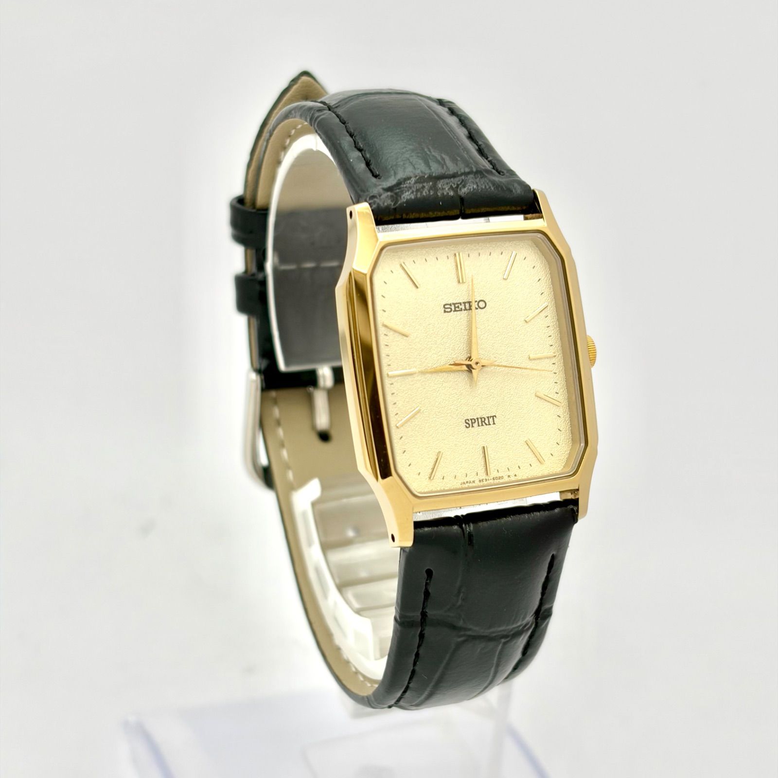 【新品電池】SEIKO セイコー SPIRIT スピリット メンズ 腕時計 ゴールド レクタンギュラー 5E31-5010 650975 新品ベルト 刻印あり