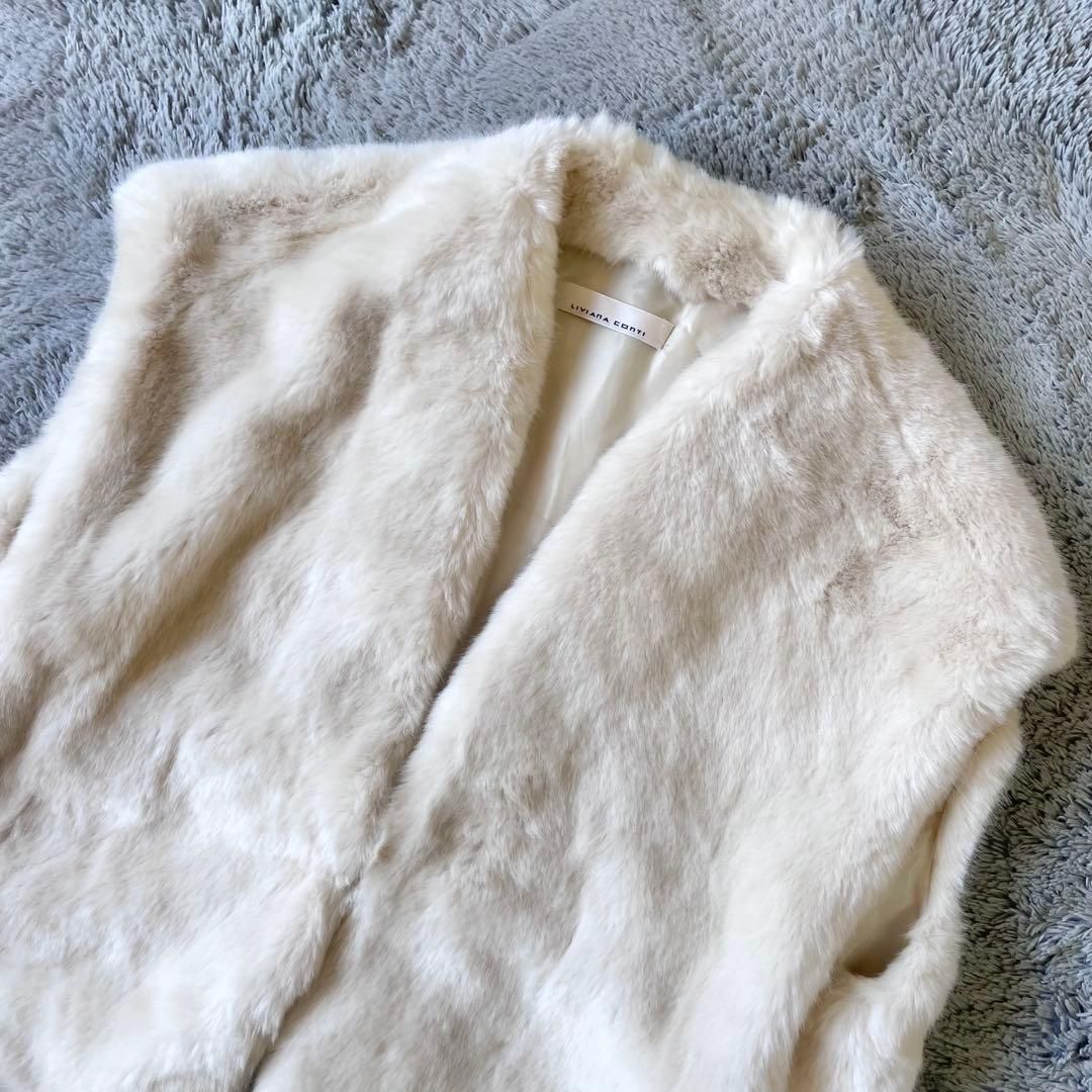 美品*LIVIANA CONTI イタリア■ジレ風ロングストールファー■ブラウン 美品✨LIVIANA CONTI リビアナコンティ エコファーロングストール