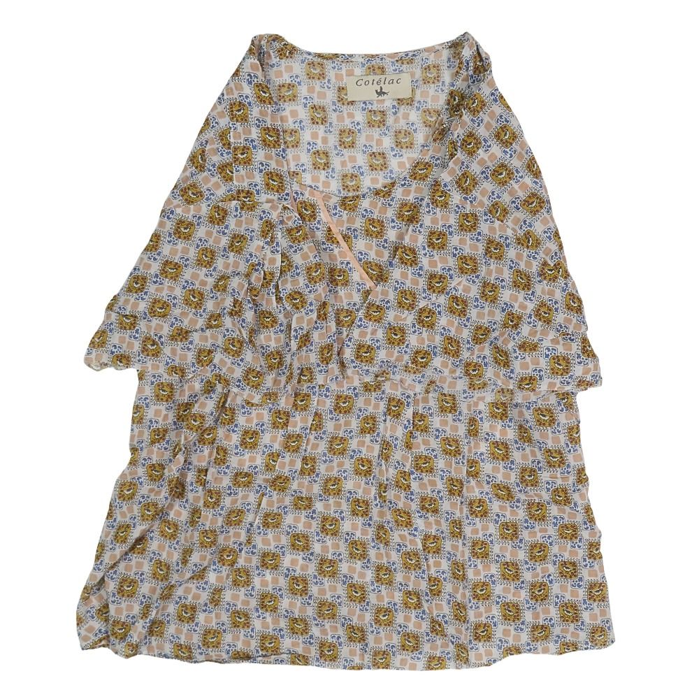 美品 COTELAC コテラック コットン 半袖 ブラウス プリント 鳥 総柄