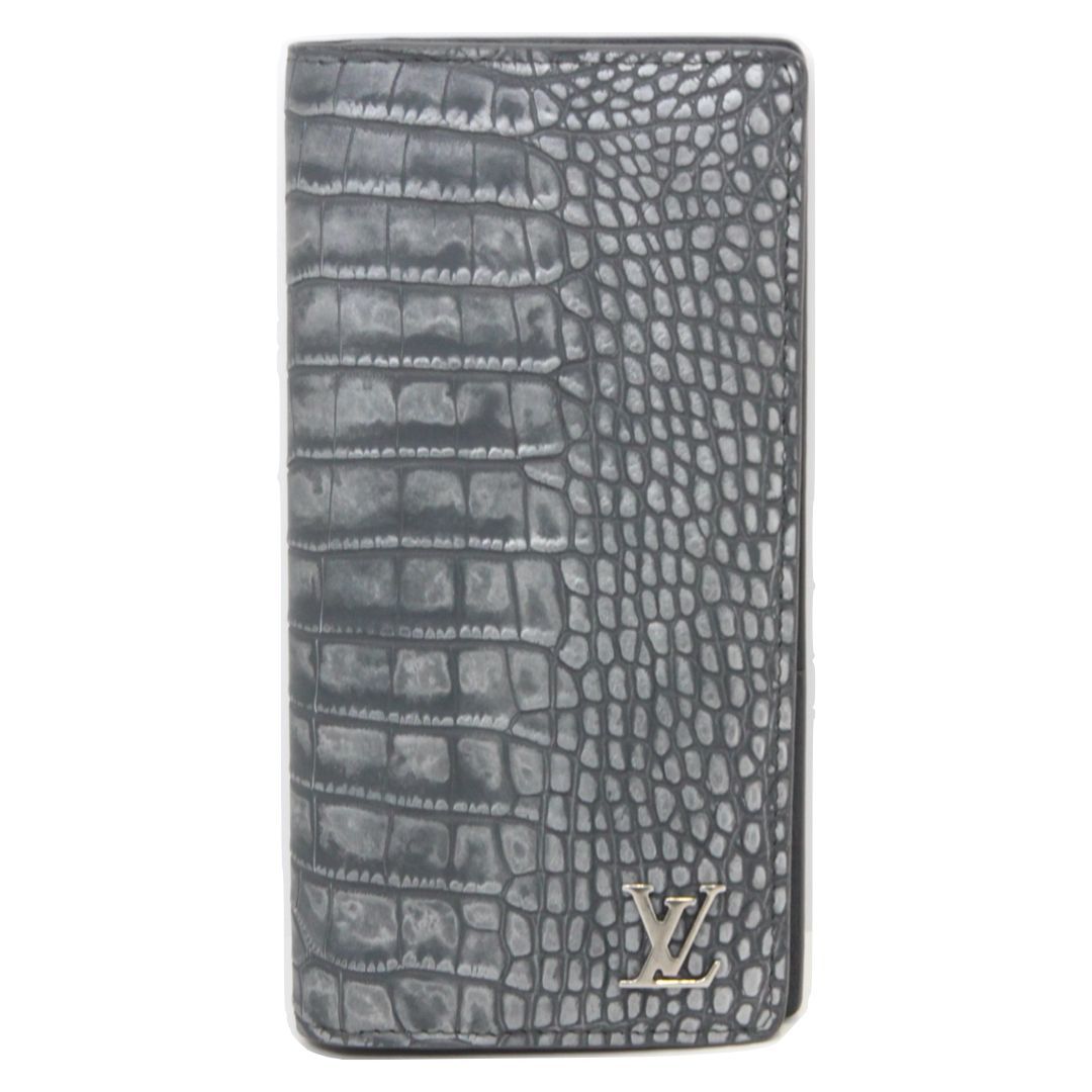 ★【LOUIS VUITTON】ルイヴィトン　ポルトフォイユプラザ　エキゾチックレザー　長財布　クロコダイルレザー　グレー