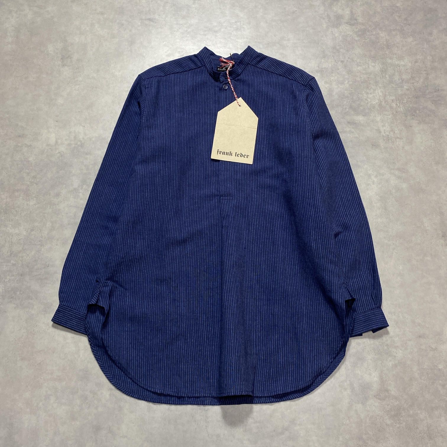 GQ5675◇FRANK LEDER : INDIGO DYED STAND COLLAR OLD STYLE SHIRT◇XS