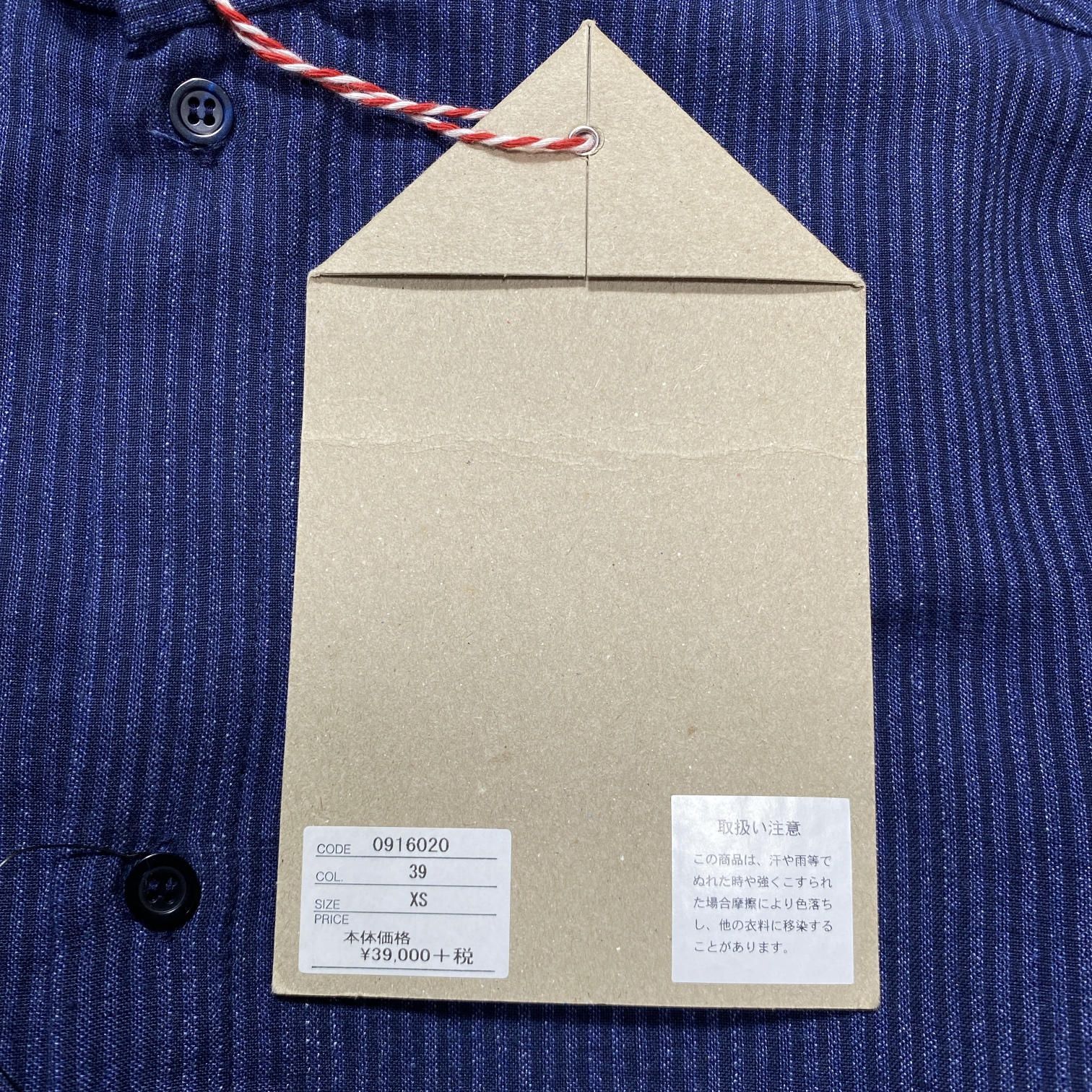 GQ5675◇FRANK LEDER : INDIGO DYED STAND COLLAR OLD STYLE SHIRT◇XS