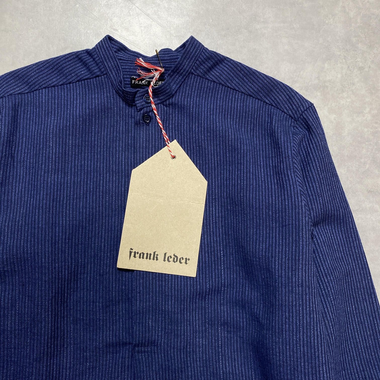 GQ5675◇FRANK LEDER : INDIGO DYED STAND COLLAR OLD STYLE SHIRT◇XS