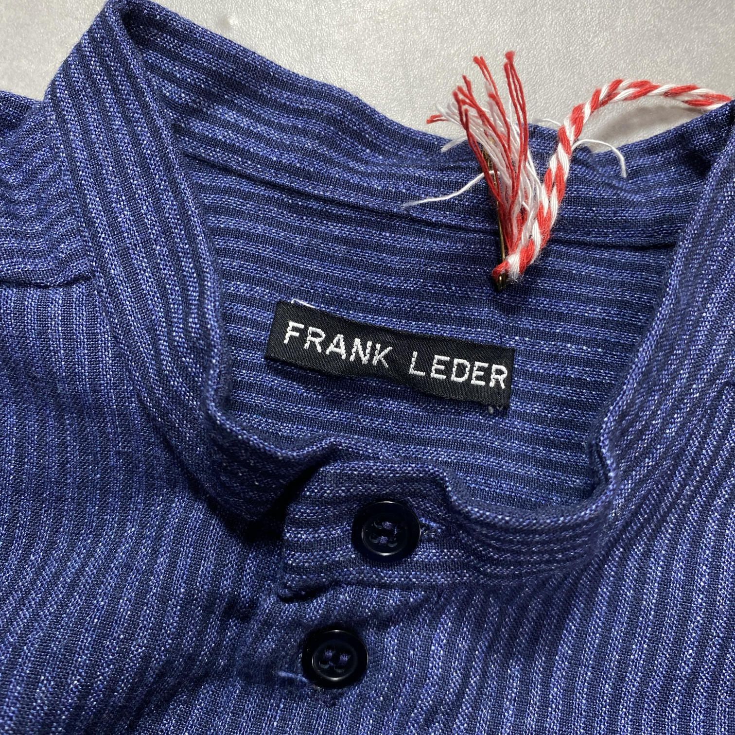 GQ5675◇FRANK LEDER : INDIGO DYED STAND COLLAR OLD STYLE SHIRT◇XS